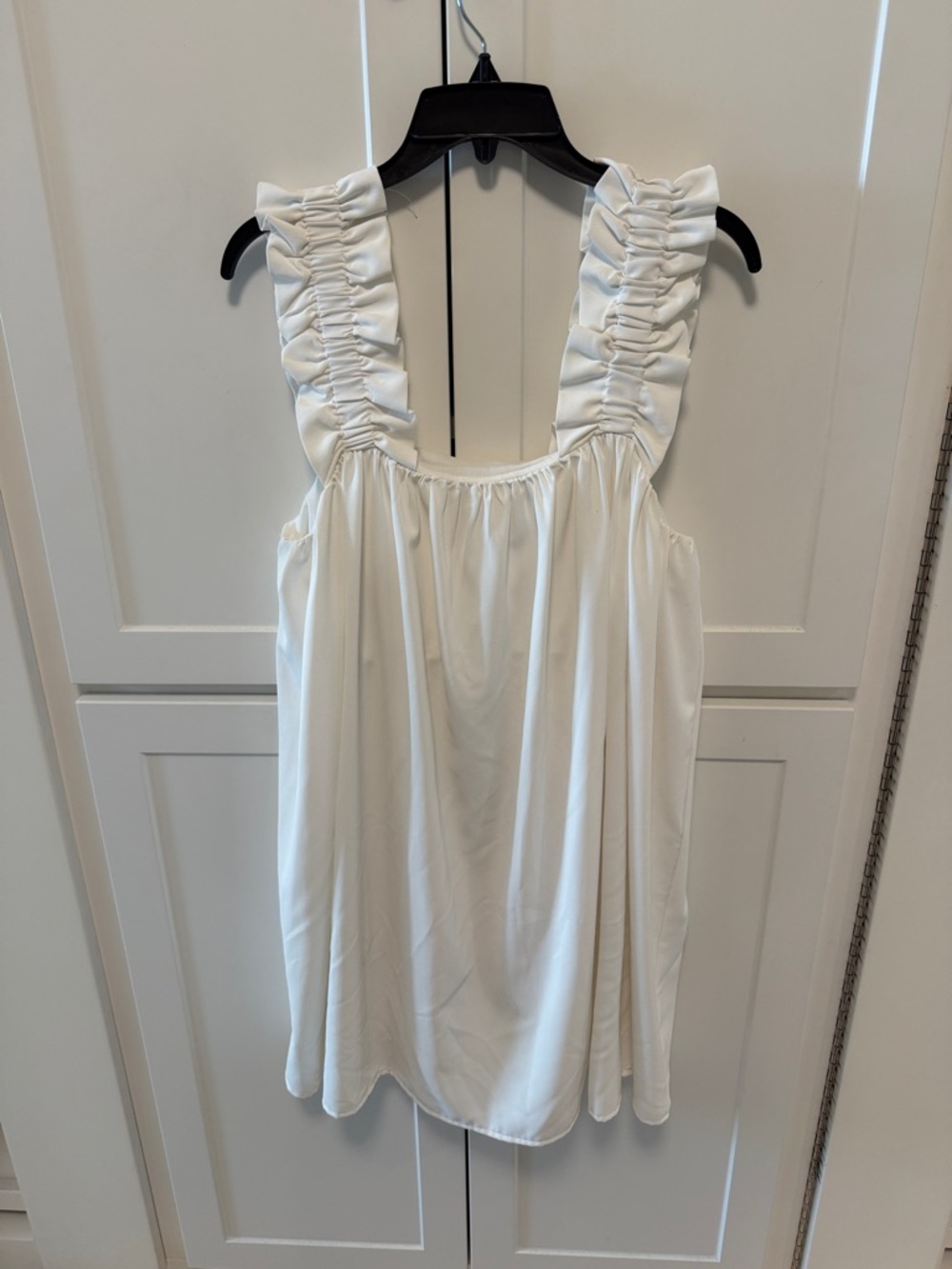 White Ruffle Strap Women's Dress